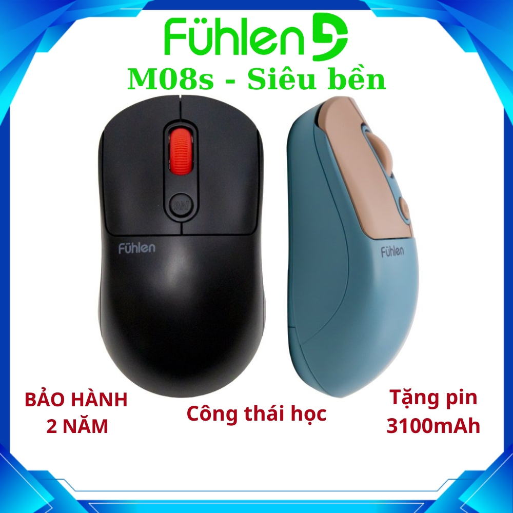 Chuột không dây Fuhlen M08s siêu bền, DPI 1600, bảo hành hãng Ninza 24 tháng- Tặng kèm pin