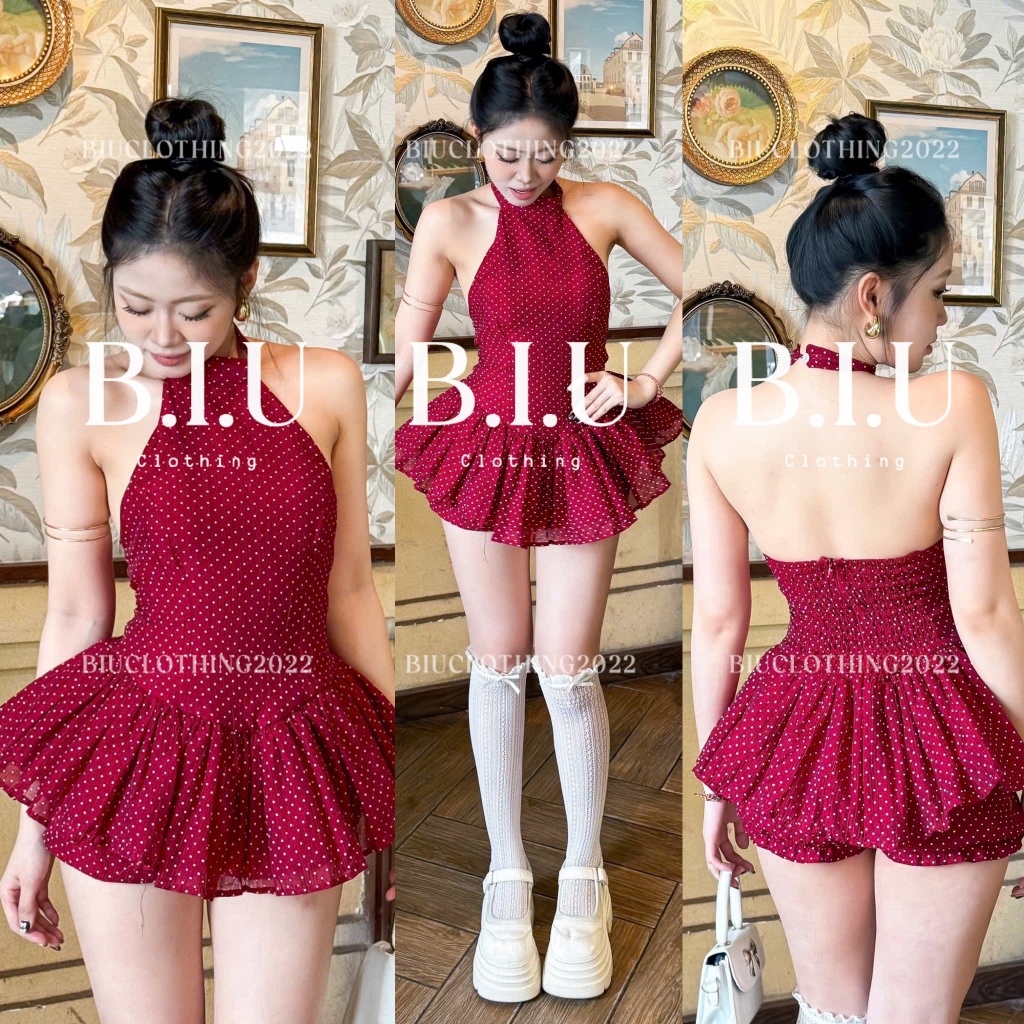 Set áo yếm hở lưng chiết eo tà xòe kèm quần bí sexy mùa hè Erma Set Biu Clothing BB0561 | BigBuy360 - bigbuy360.vn