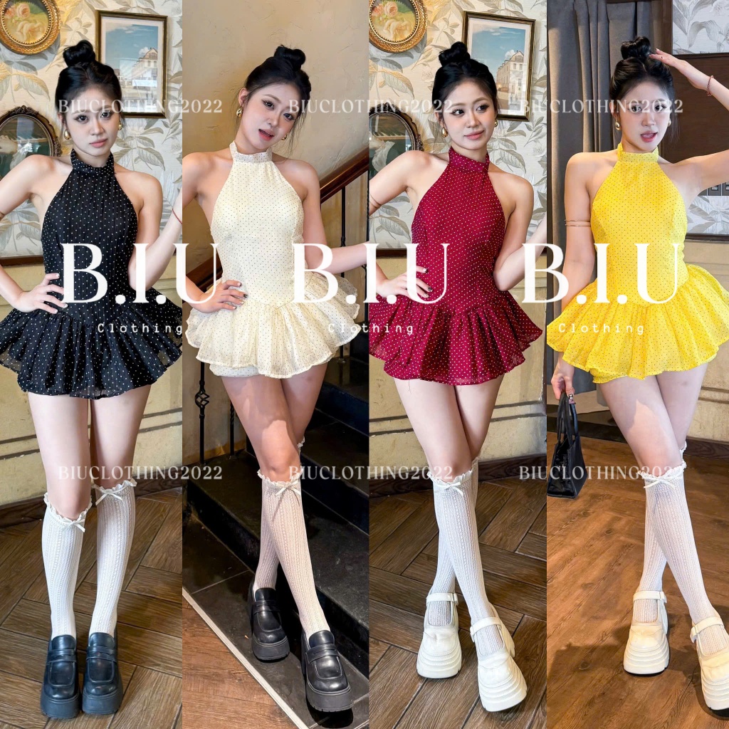 Set áo yếm hở lưng chiết eo tà xòe kèm quần bí sexy mùa hè Erma Set Biu Clothing BB0561 | BigBuy360 - bigbuy360.vn