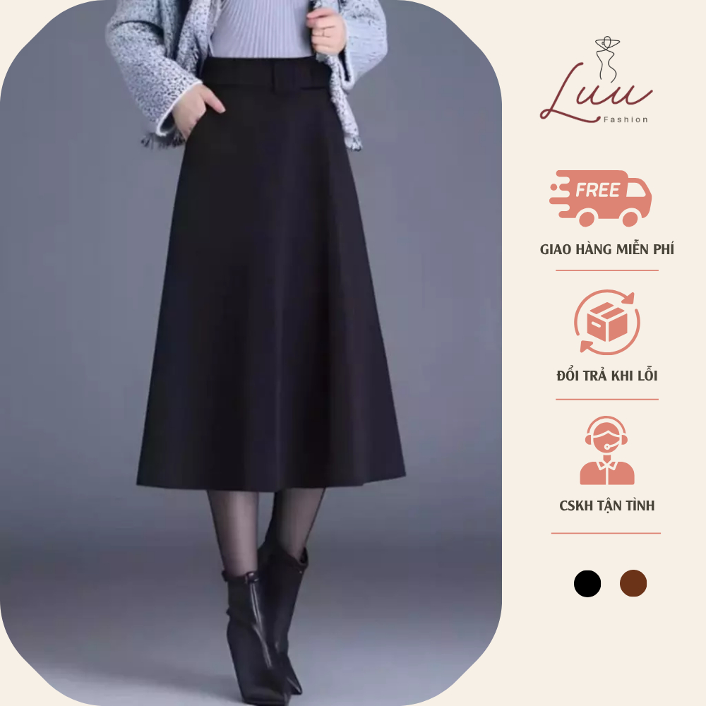 Chân váy xòe dài 70cm kèm đai vuông xinh xắn tôn dáng - Luu fashion