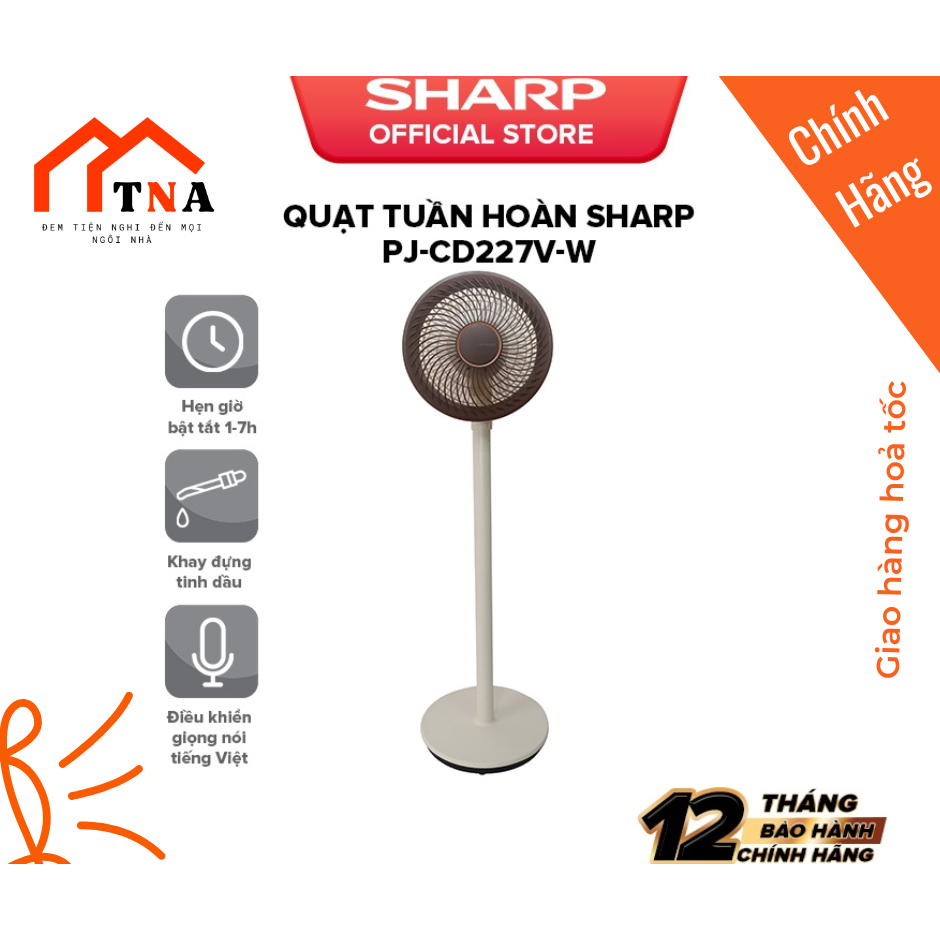 Quạt tuần hoàn Sharp PJ-CD227V-W - Điều khiển Giọng Nói Tiếng Việt, Động cơ DC Inverter, Khay tinh dầu thơm - Chính hãng