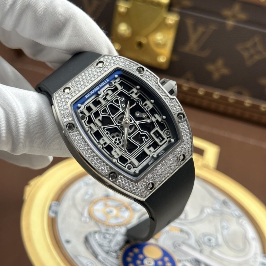 (Full Vip)Đồng hồ Nam Richard Mille RM67-01 vỏ đính full moissanite dây cao su 38.7×47.5mm