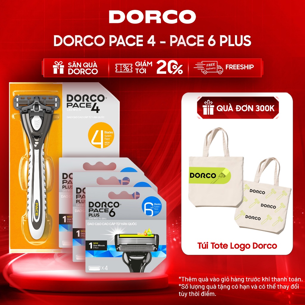 Combo 3 Hộp Đầu Cạo 6 Luỡi DORCO PACE 6 PLUS Tặng Dao Cạo Râu DORCO PACE 4 - 3xSXA5040-B & FRA1001-P