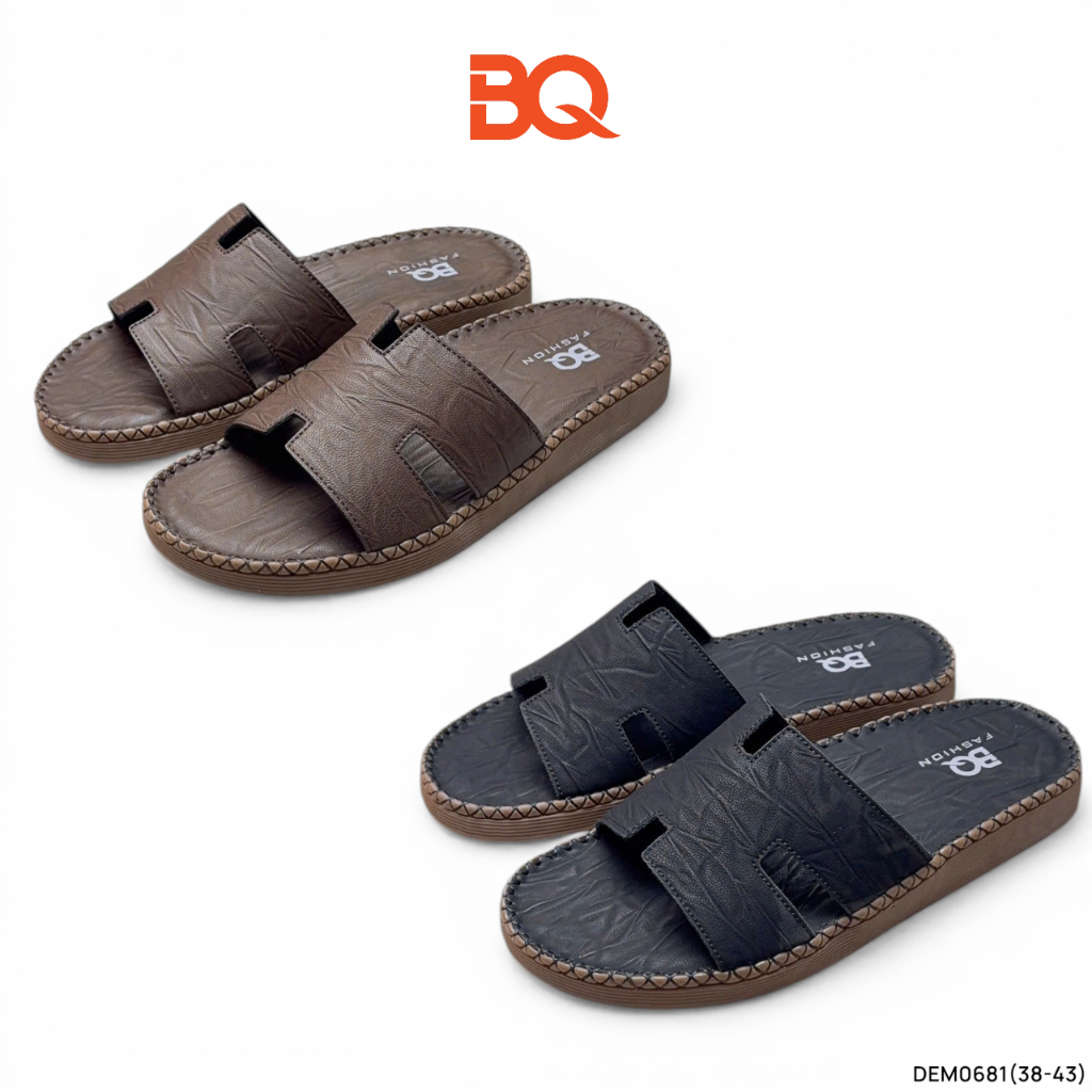 BQ | Dép nam size 38-43 Dép lê nam chữ H da bò cao cấp bản khâu viền trẻ trung đế kếp DEM0681