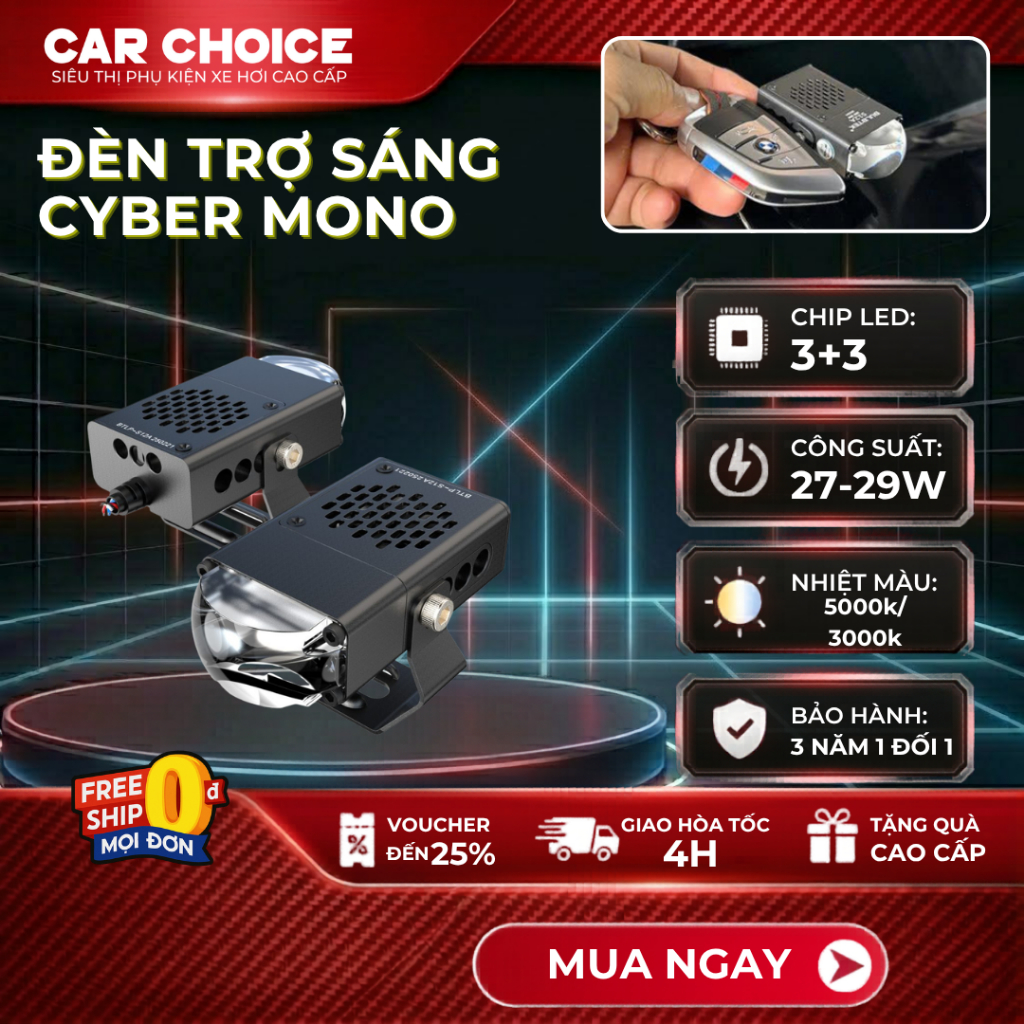 Đèn Trợ Sáng Bi Cầu Xe Máy Ô Tô CYBER Mono Bulbtek Bi Led Duo/Tri Công Suất 95W Max Xuyên Sương Mưa