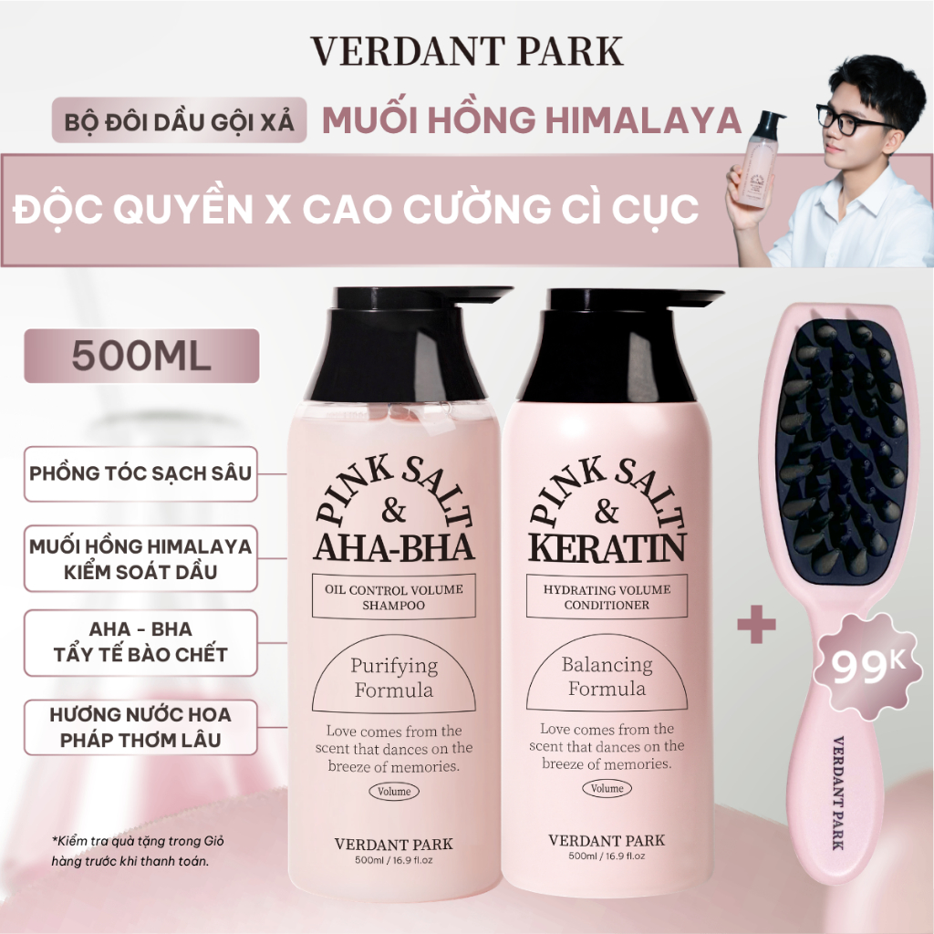 Bộ Dầu Gội Xả VERDANT PARK 500ml muối hồng Himalaya AHA BHA kiềm dầu phồng tóc Shampoo Conditioner | BigBuy360 - bigbuy360.vn