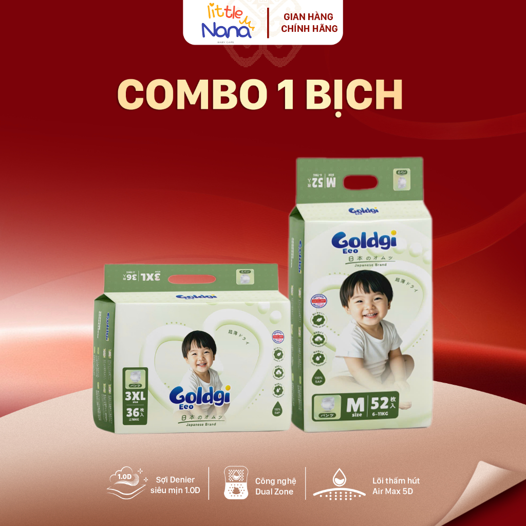 1 Bịch Bỉm/Tã Goldgi Eco New 2026 Cải Tiến Siêu Mỏng Nhẹ Dành Cho Bé
