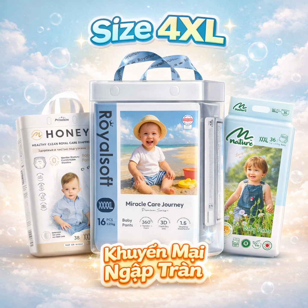 ( Size 4XL + QÙA ) Tã Bỉm Royal Soft, Honey , Nature Quần Thấm Hút Tốt
