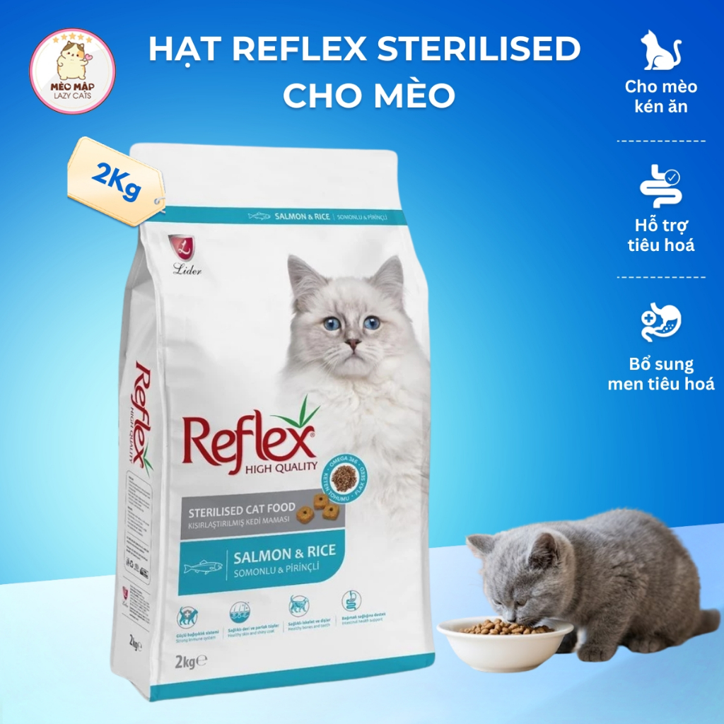 2kg HẠT REFLEX STERILISED CHO MÈO TRIỆT SẢN túi 2kg - vị cá HỒI-GẠO