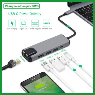 Cáp Chuyển Đổi Type-C Ra HDMI/2xUSB/Type-C/lLAN FB – Cáp 5 In 1 Cho PC, Macbook, Điện Thoại,...