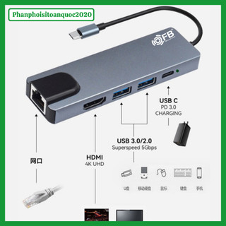 Cáp Chuyển Đổi Type-C Ra HDMI/2xUSB/Type-C/lLAN FB – Cáp 5 In 1 Cho PC, Macbook, Điện Thoại,...