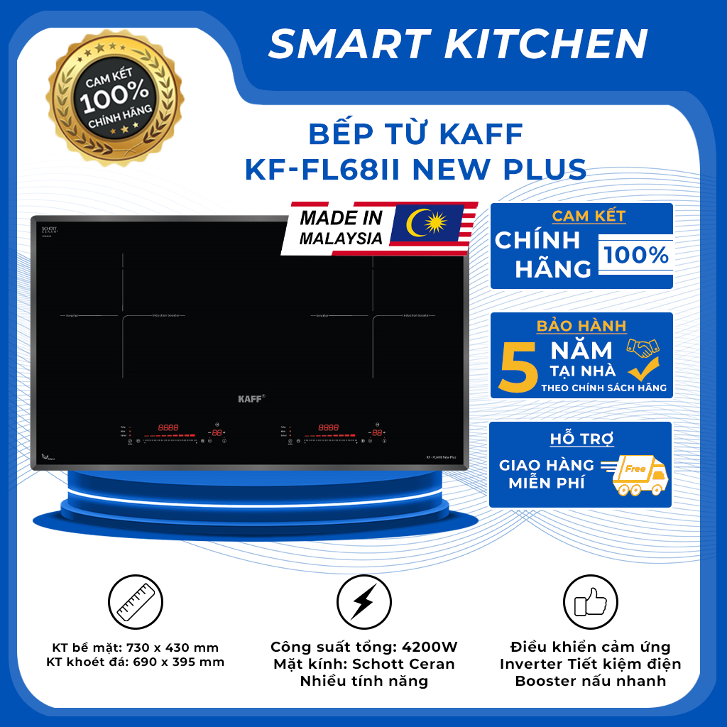 Bếp từ Kaff KF-FL68II New Plus (made in Malaysia, kính Schott Ceran, bàn phím trượt side) - Lắp đặt 