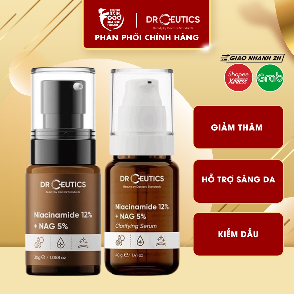 Serum DrCeutics hỗ trợ dưỡng sáng, kiềm dầu, giảm thâm mụn DrCeutics Niacinamide 12%+ NAG 5%