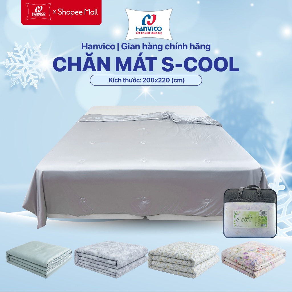 Hanvico - Chăn mát lạnh S-Cool chính hãng, sợi mát cao cấp, mỏng nhẹ siêu mát