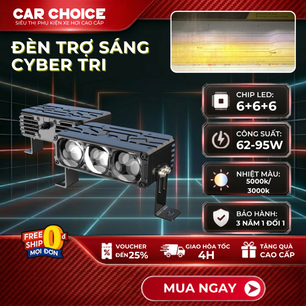 Đèn Trợ Sáng Bi Cầu Xe Máy Ô Tô CYBER TRI Bulbtek Bi Led  Mono/Duo Công Suất 95W Max Xuyên Sương Mưa