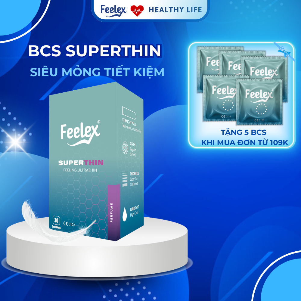 Bao cao su Feelex superthin siêu mỏng, nhiều gel bôi trơn