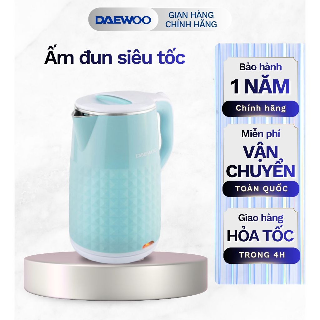 Ấm siêu tốc Daewoo DEK-MF170 nhanh sôi với công suất 1500w, dung tích 1.7L, bảo hành 1 năm
