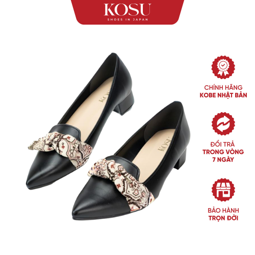 Giầy da KOSU đế vuông hoạ tiết gắn nơ thời trang Nhật Bản cao 3cm 24309