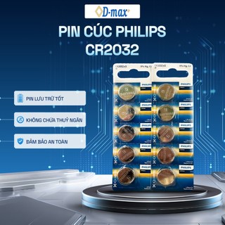 Vỉ 5 Viên Pin CR2032 3V PHILIPS Lithium & Alkaline Chính Hãng Dùng Cho Smart Key, Airtag, Điều Khiển
