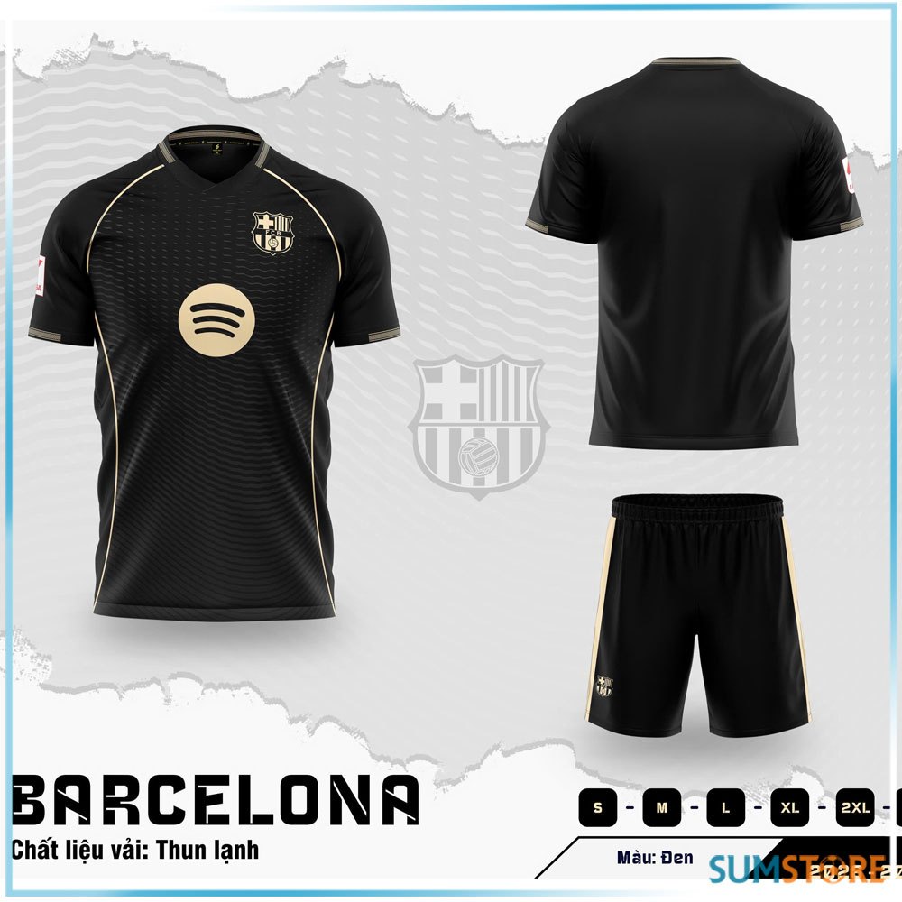 Quần Áo Đá Banh CLB Barca Đen Siêu Đẹp - Đồ Thể Thao Đá Banh Nam Nữ Thun Lạnh Mịn Mát