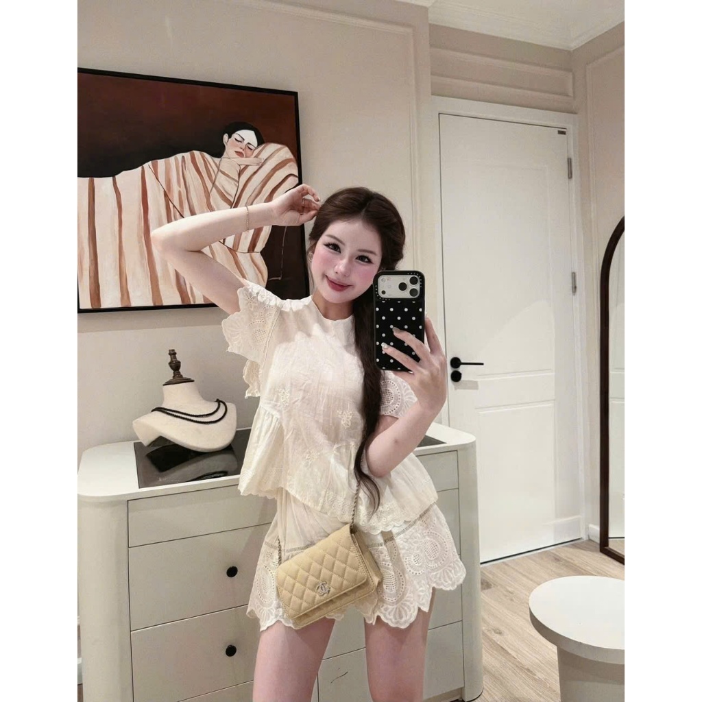 (Hàng Hot): Set Bộ 2 Món Áo Cổ Tròn Tay Bèo Cánh Tiên Hoa Độc Lạ + Chân Váy Xoè Xinh Chất Thô Boi-ẢNh Thật Lollaye | BigBuy360 - bigbuy360.vn