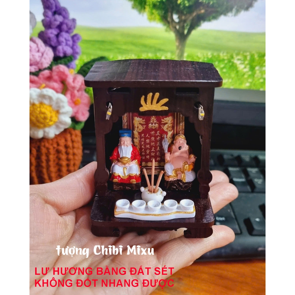 Mô hình bàn thờ Thần Tài Thổ Địa siêu mini (tượng Thần Tài Thổ Địa size 3cm)