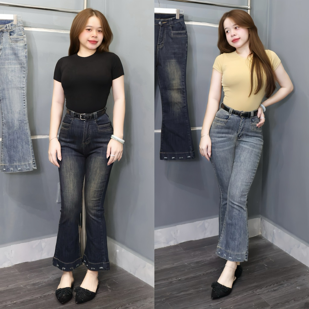 (90cm) Quần jean loe lỡ 9 tấc co giãn ,Tôn Dáng Dài 90cm Đủ size ( S M L ) Vải Co Giãn Mềm Mịn ( Quầ