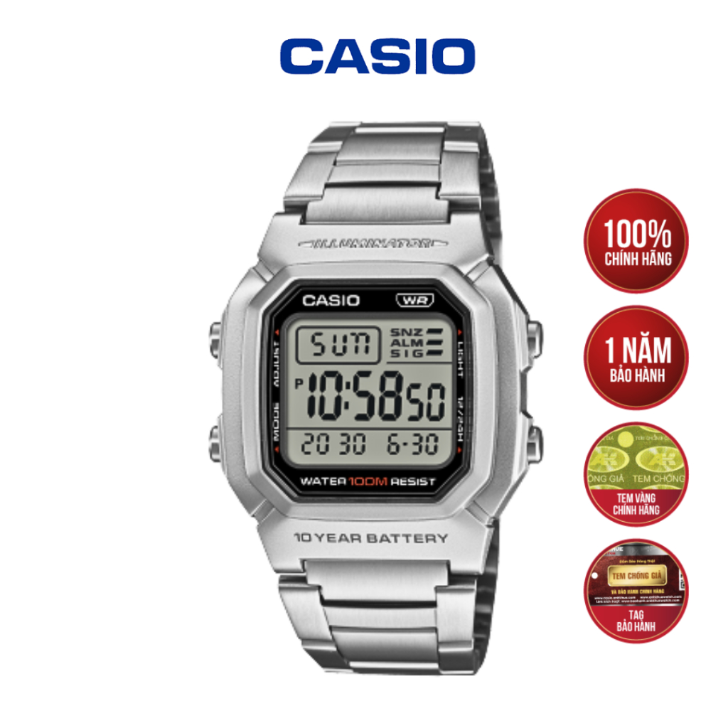Đồng hồ Casio W-800HD-1AVDF dây kim loại