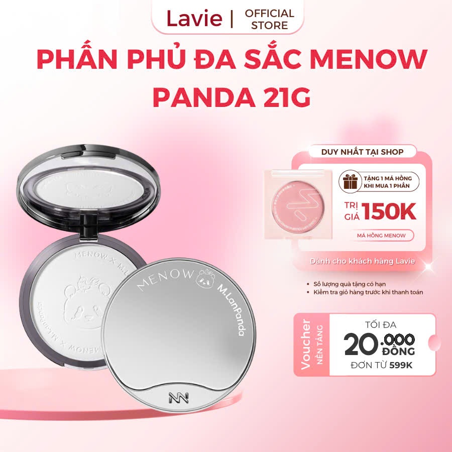Phấn phủ nén MENOW Menglan Panda kiềm dầu, giữ tone vượt trội 21g