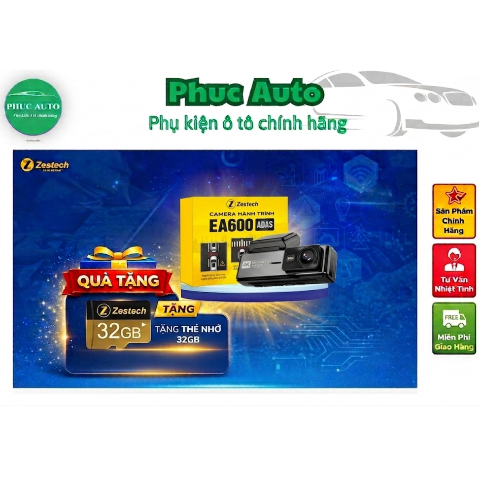 Cam hành trình Zestech EA600 ADAS, cam hành trình 4k, tích hợp AI ADAS, ghi hình 24/24 (Tặng thẻ nhớ