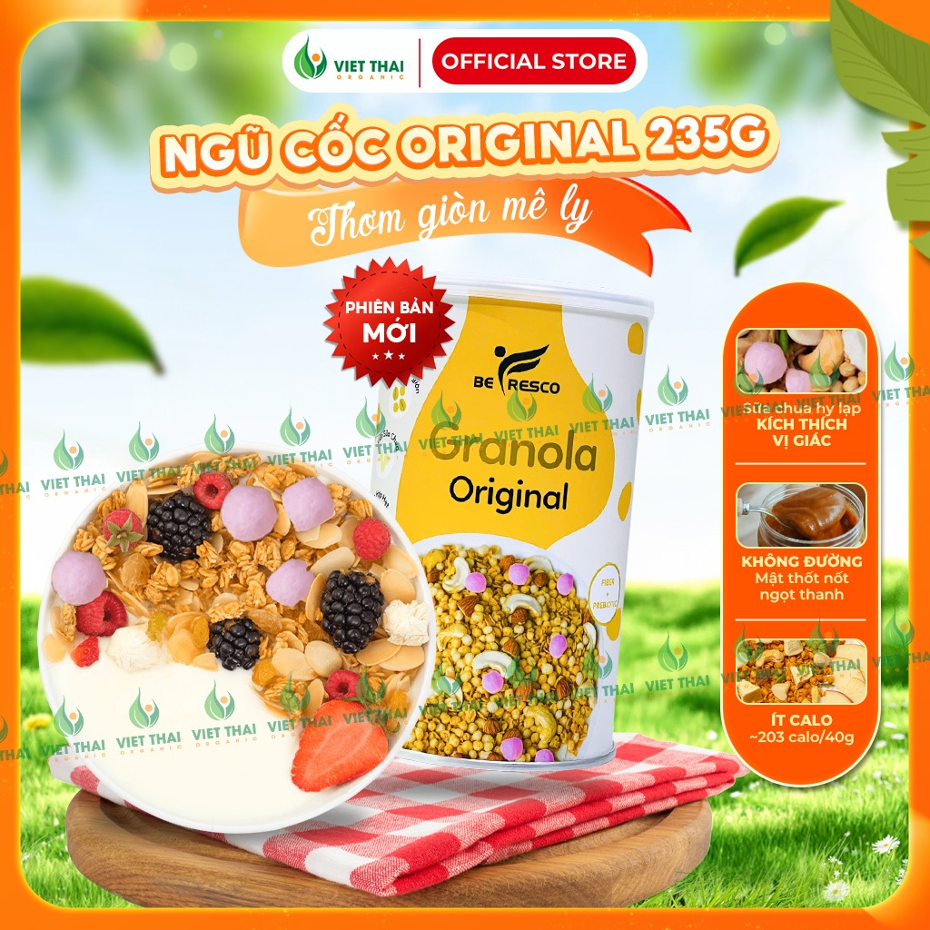 [PHIÊN BẢN MỚI] Ngũ Cốc Granola Ăn Sáng Vị Truyền Thống Befresco Mix Sữa Chua Sấy Khô (235G)