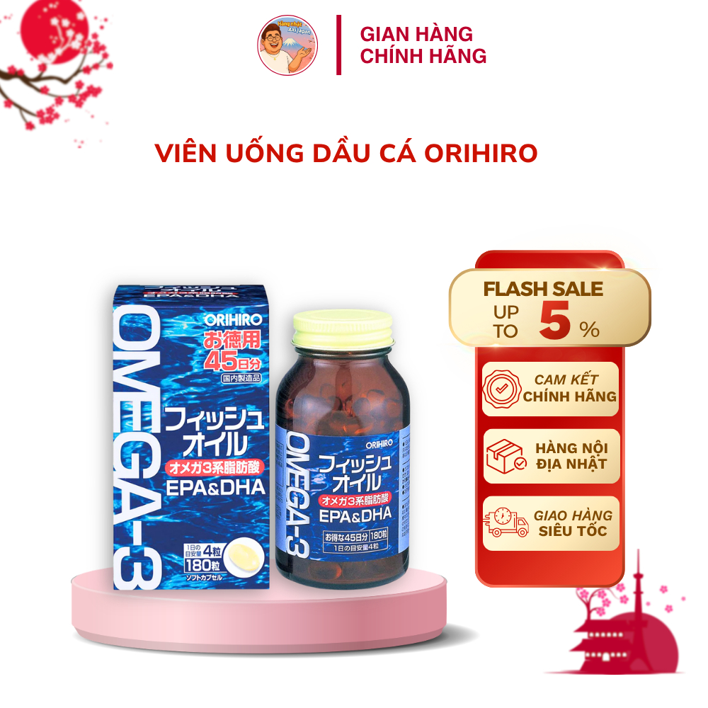 Dầu Cá Omega 3 Orihiro Fish Oil, Omega 3 EPA & DHA Orihiro Hộp 180 Viên
