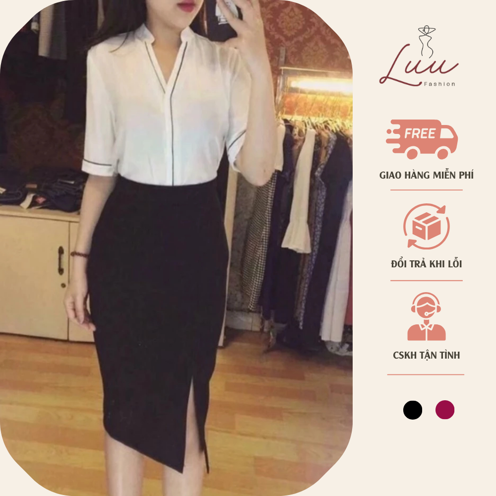 Chân váy bút chì dài 60cm xẻ trước dáng ôm thời trang (60sẻ) - Luu fashion