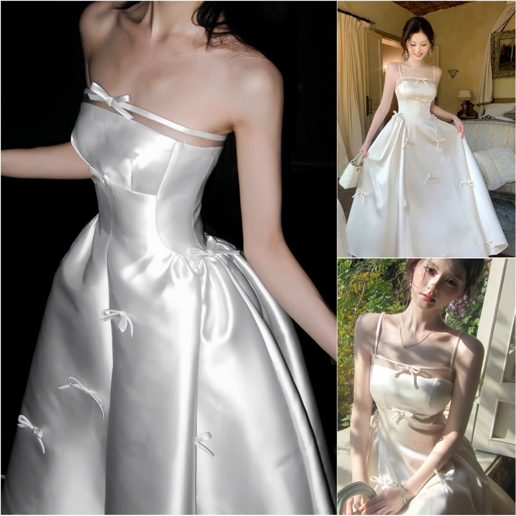 Đầm Dự Tiệc Đính Nơ A145 Váy Cô Dâu đi bàn Phom Dáng Xoè Sang Trọng - Akara Closet