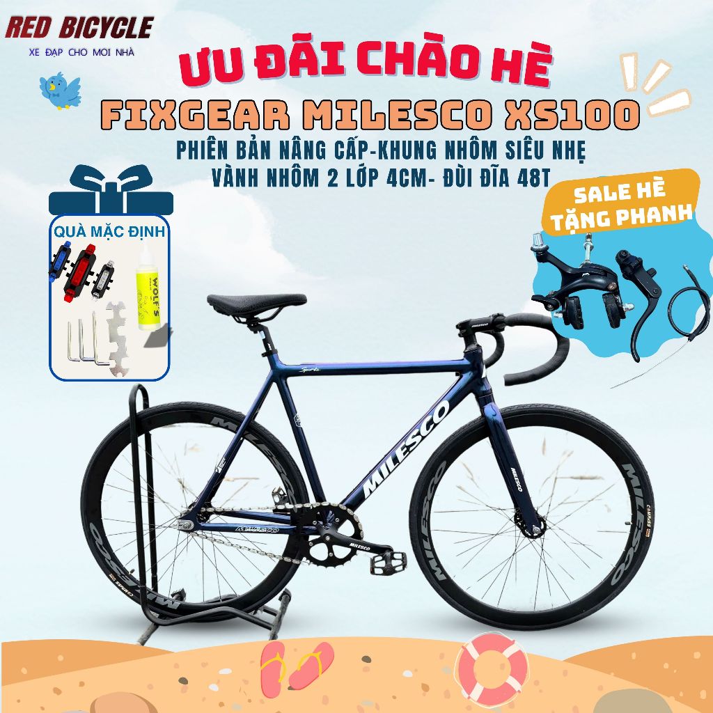 Xe Đạp Fixed Gear MILESCO XS100 Khung Nhôm To Bản- Tặng Phanh Phụ, Ưu Đãi Quà Tặng Học Sinh