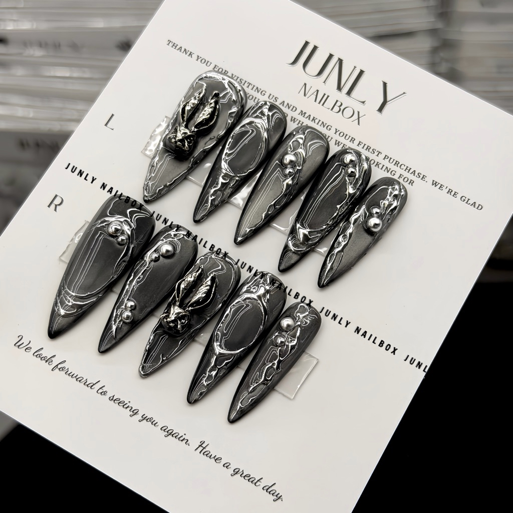 Nailbox Thiết Kế JUNLY móng tay giả mắt mèo đen tráng gương cá tính mã 811