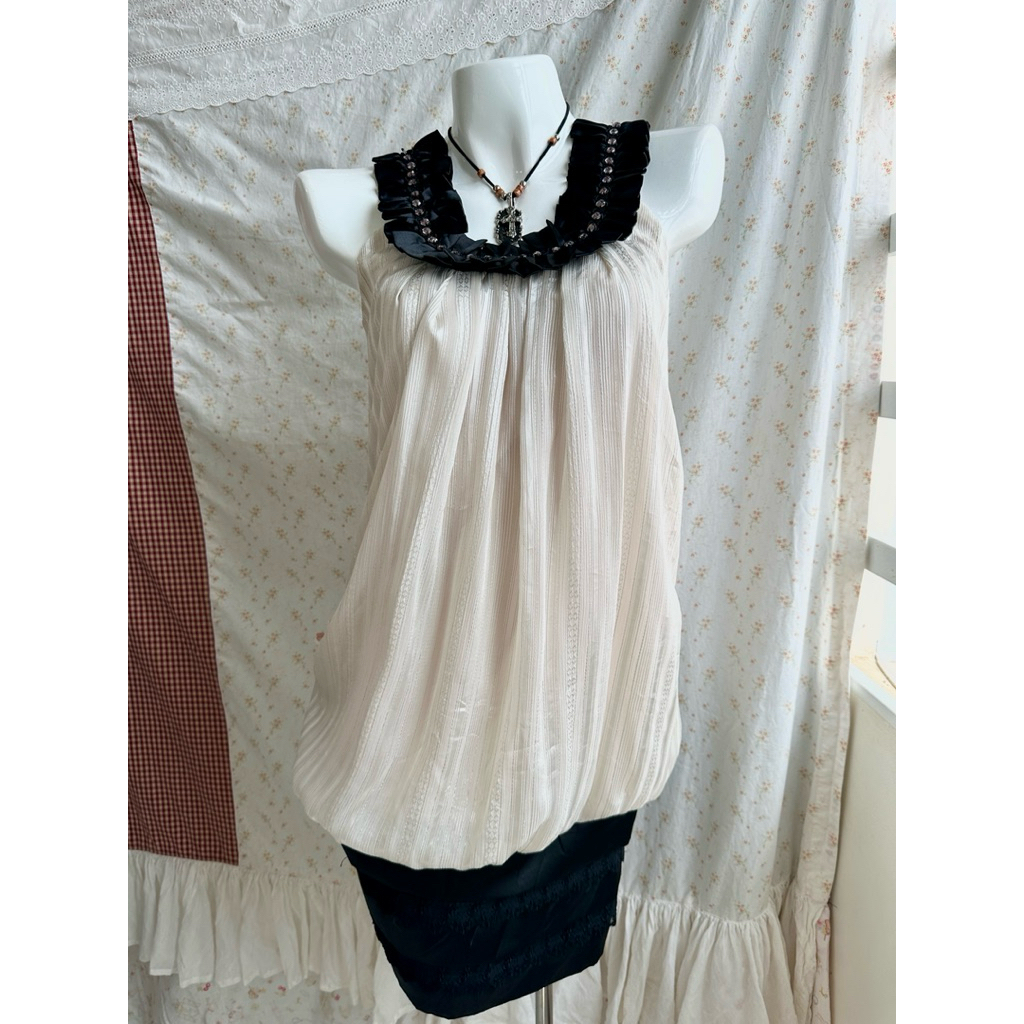 Đầm axes bèo phối voan tầng 2hand nhật