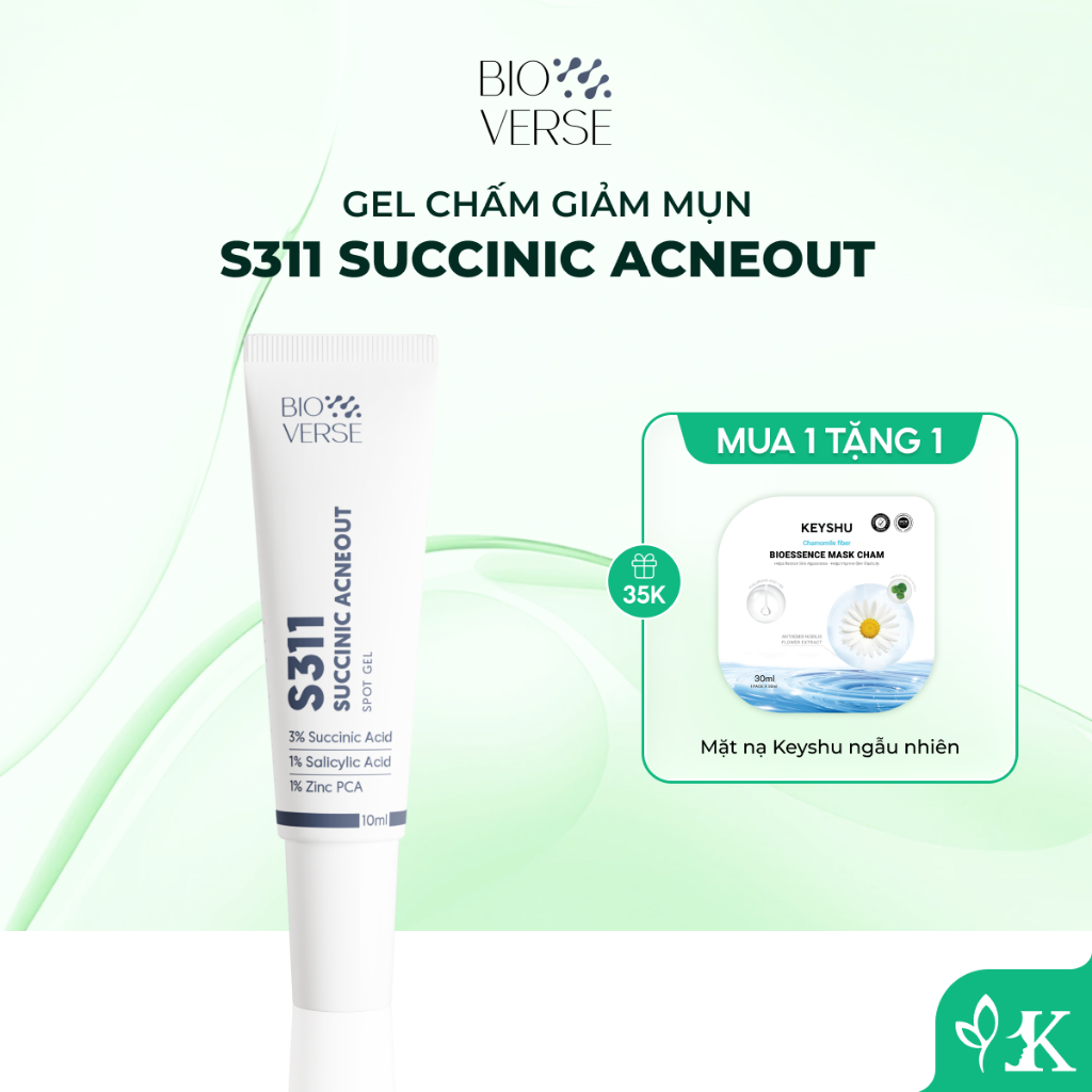 Gel chấm mụn hỗ trợ giảm khuẩn Bioverse S311 Succinic Acneout làm dịu da và se còi mụn 10ml