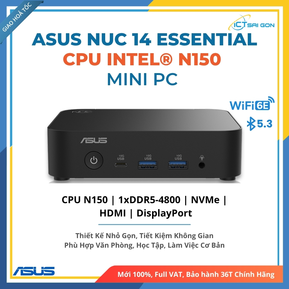 Mini PC Asus NUC 14 Essential N150 DDR5 M.2 NVMe WiFi 6 Chính Hãng No OS - RNUC14MNK1500000