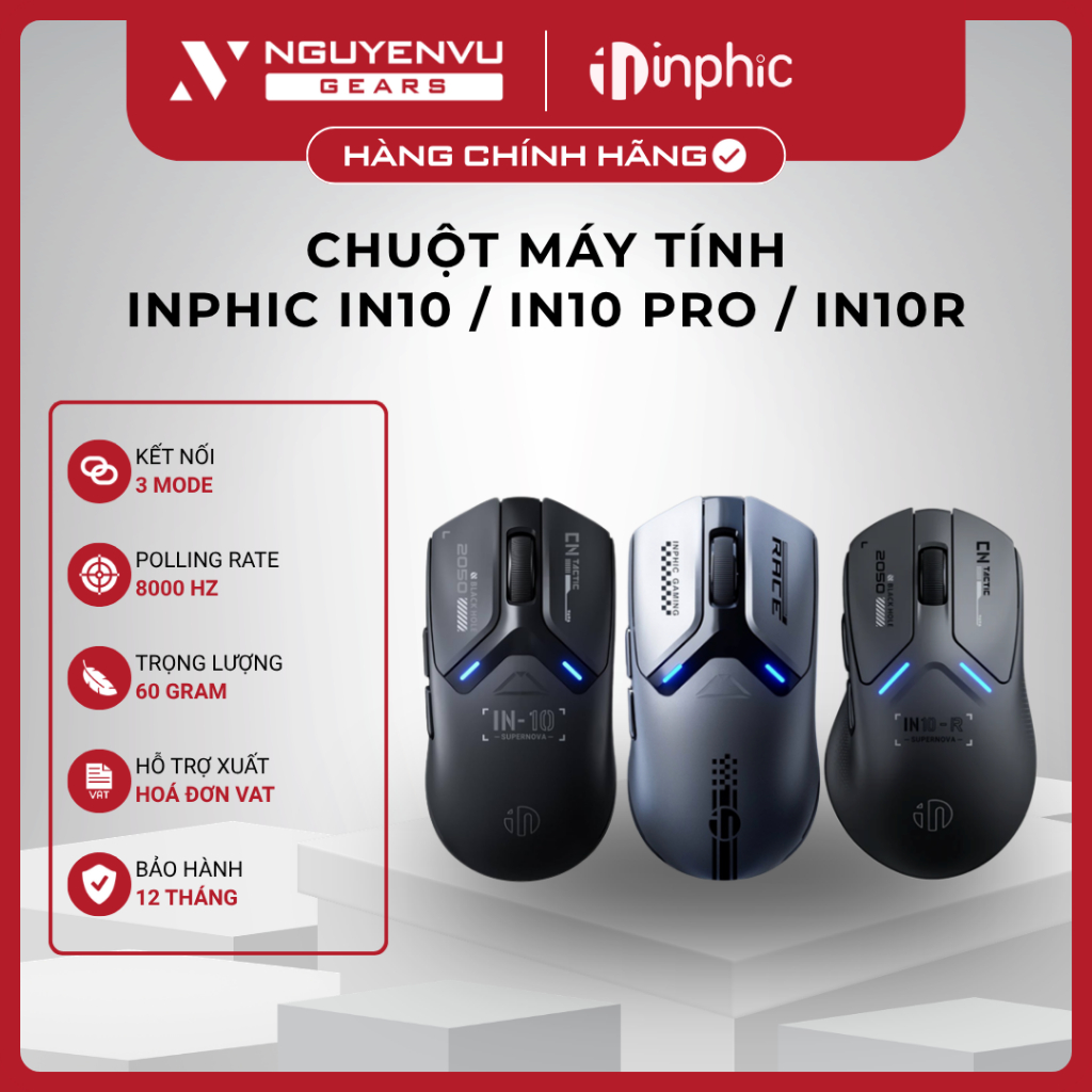 [VAT] Chuột máy tính INPHIC IN10 / IN10 Pro / IN10R - Không dây, Pin sạc Type-C - BH 12 Tháng