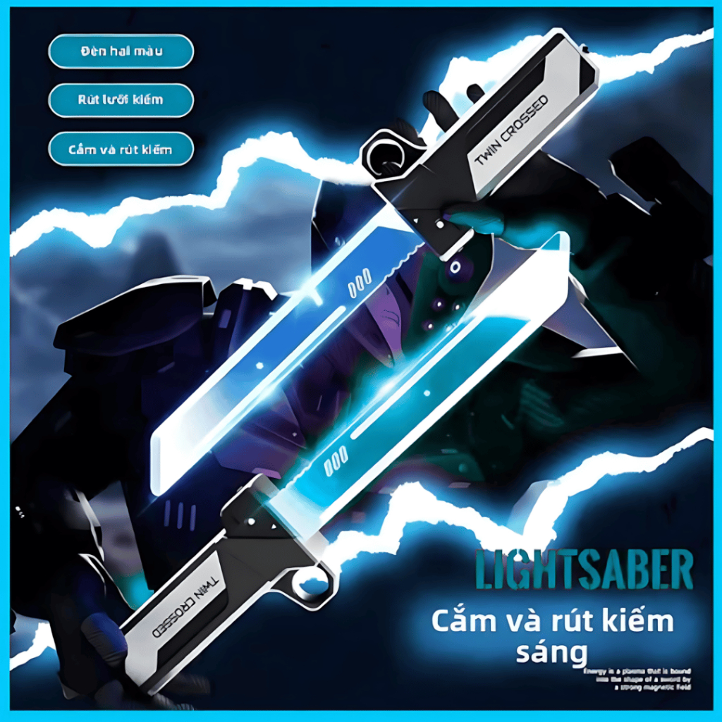 Bộ 2 Kiếm Ánh Sáng Thu Gọn TWIN CROSSED – Lightsaber LED Phát Sáng, Kéo Dài Linh Hoạt, Ghép Nối Thàn