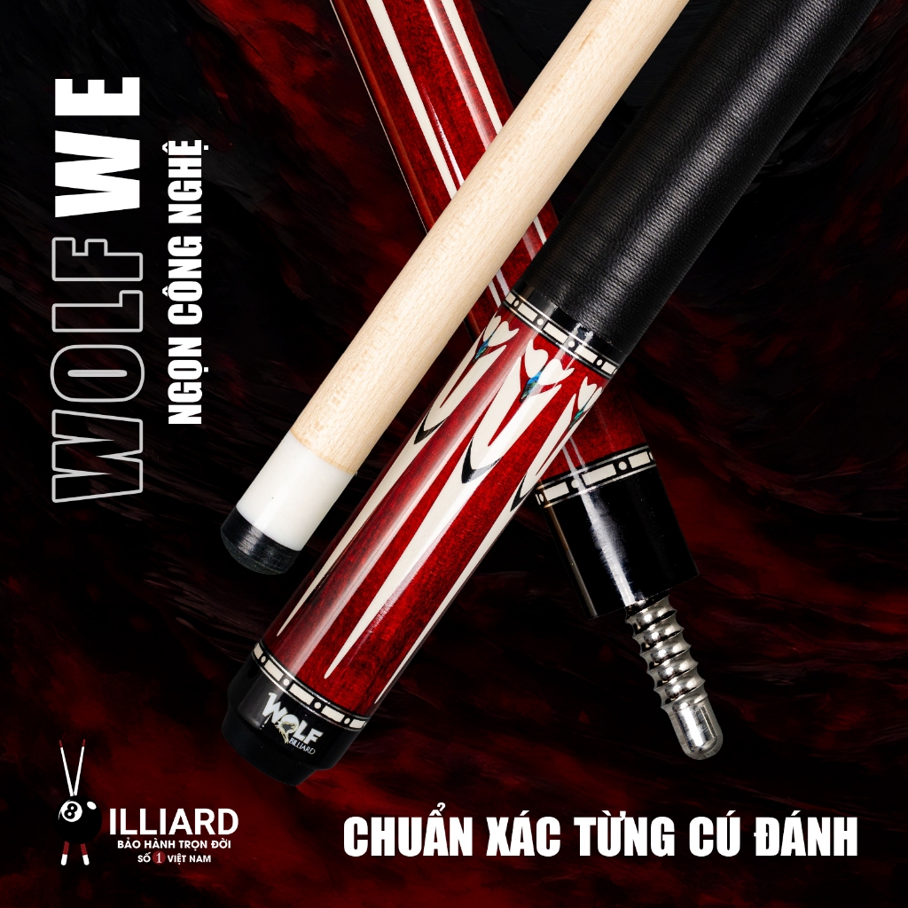 XBILLIARD Cơ Bida Công Nghệ WOLF WE Ngọn Công Nghệ W2 Lõi Gỗ Bấc Giảm Văng Giảm Bạt Chuôi Gỗ Maple C