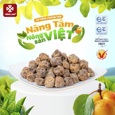 Ô mai (xí muội) mơ cam thảo Hồng Lam, dạng hộp. Có vị chua, ngọt của cam thảo