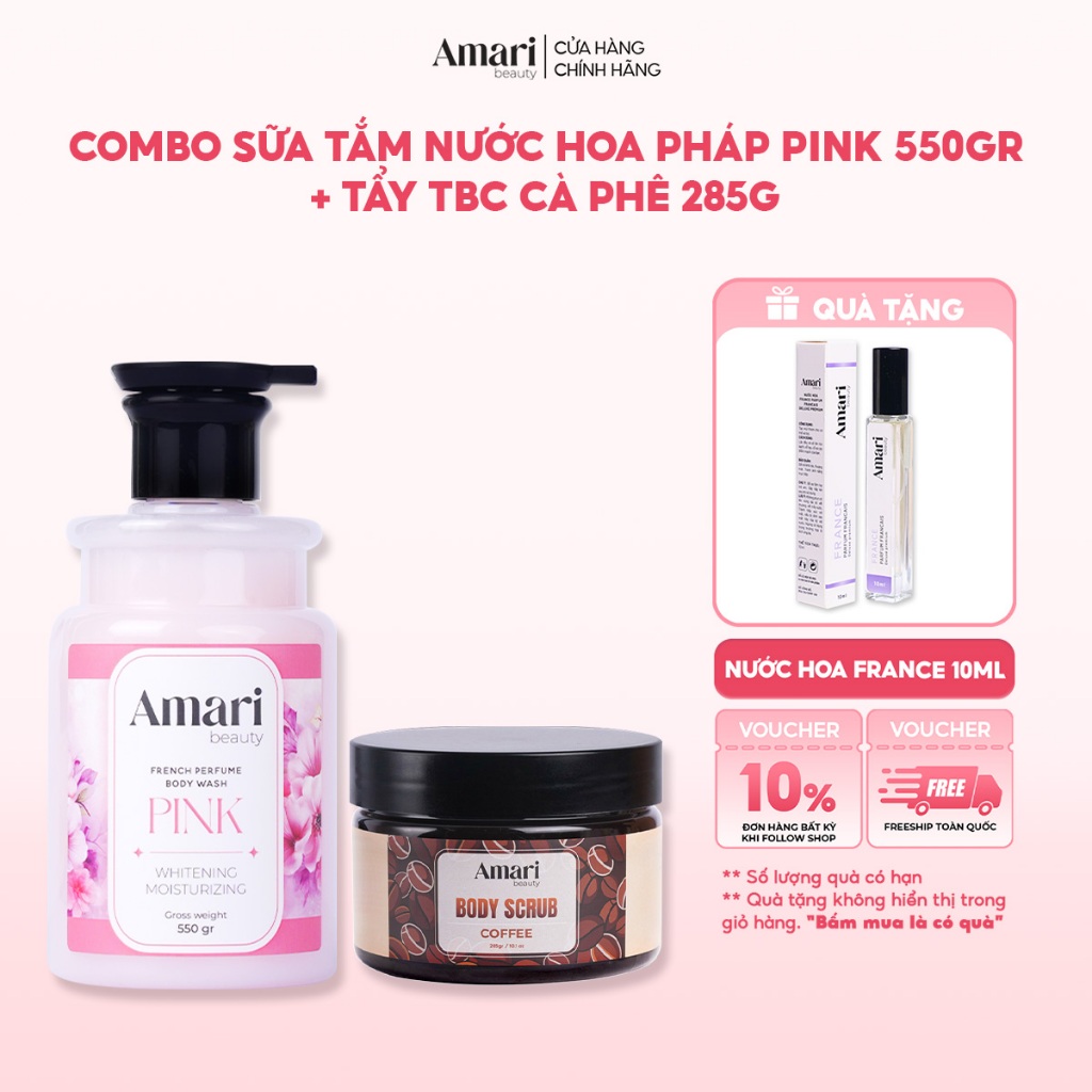 Combo Sữa Tắm Amari Beauty Hương Nước Hoa Pháp 500g + Tẩy Da Chết Cơ Thể 285gr