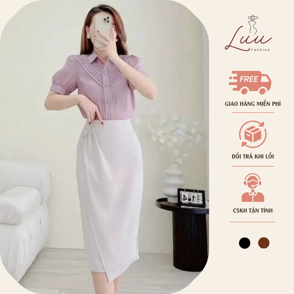 Chân váy bút chì nhún eo S1 đáp tà trước điệu đà - Luu fashion
