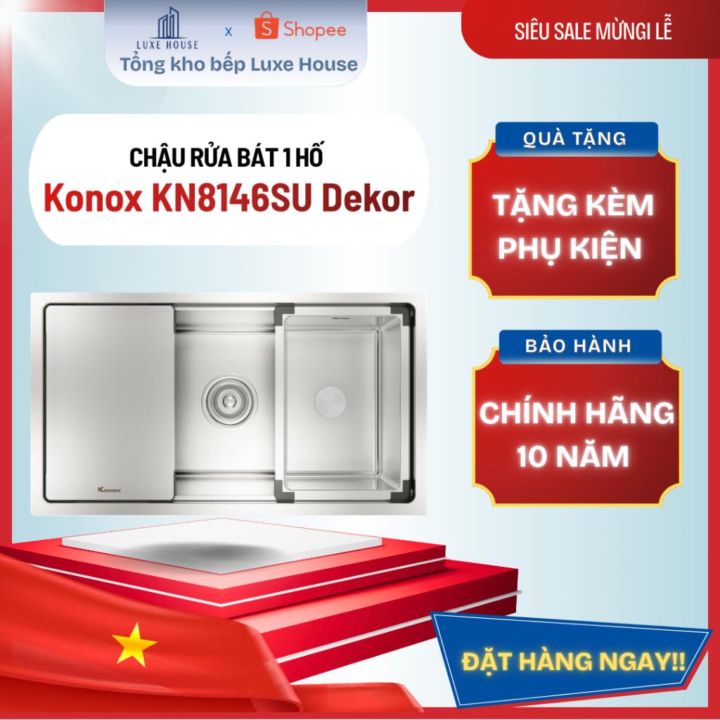 Chậu rửa bát 1 hố chống xước Konox KN8146SU Dekor Full