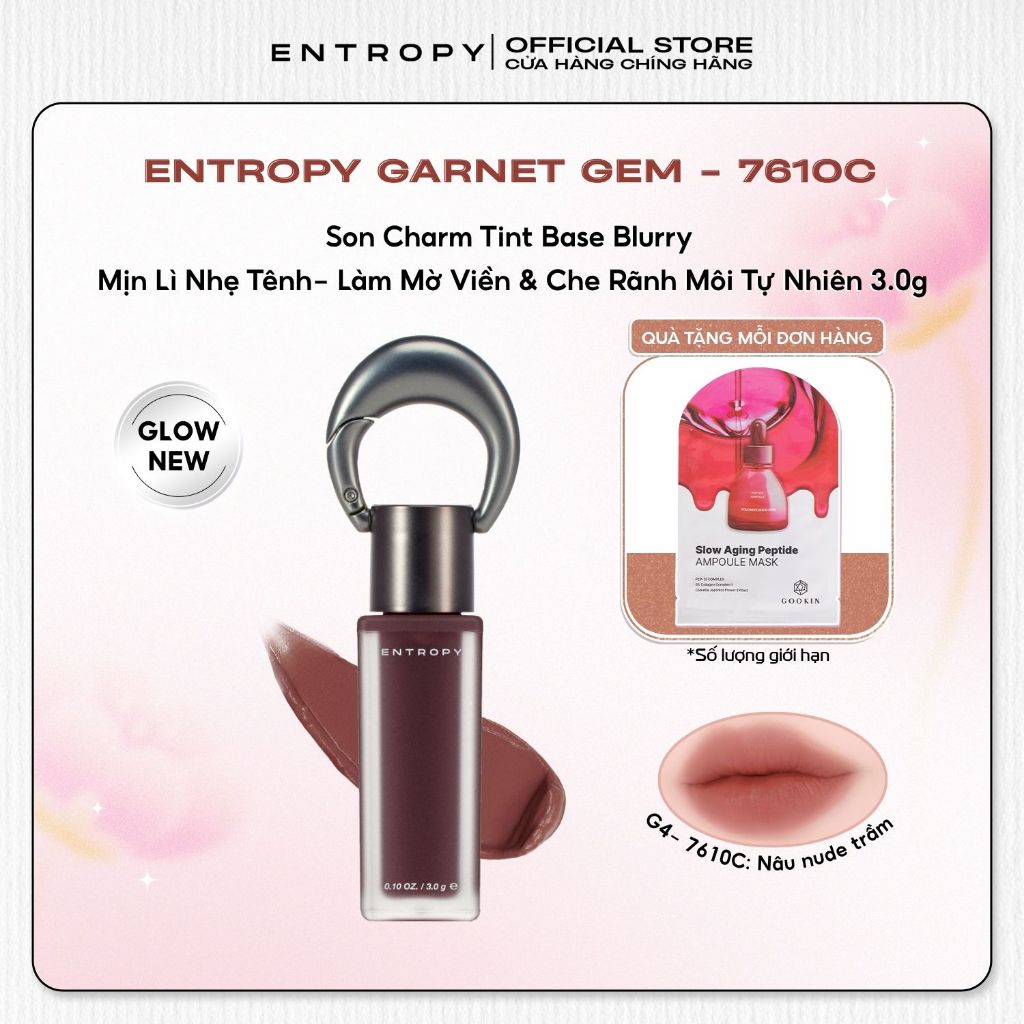 ENTROPY Garnet Gem- 7610C Son Charm Tint Base Blurry Mịn Lì Nhẹ Tênh – Làm Mờ Viền & Che Rãnh Môi Tự