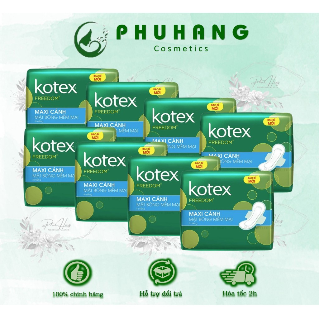 Bộ 8 Gói Băng Vệ Sinh Kotex Freedom Maxi (8 Miếng/Gói)