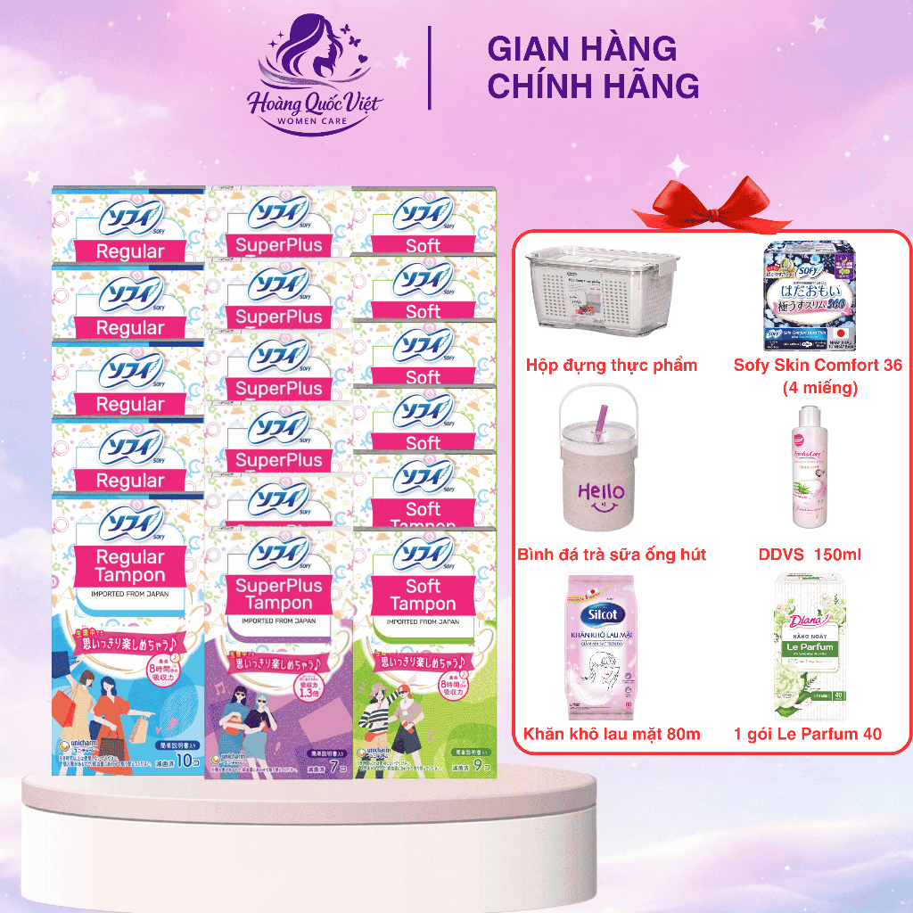 [BỘ 10 HỘP] Băng vệ sinh Tampon Regular, Tampon SuperPlus, Sofy Soft Tampon chính hãng nhập khẩu Nhậ