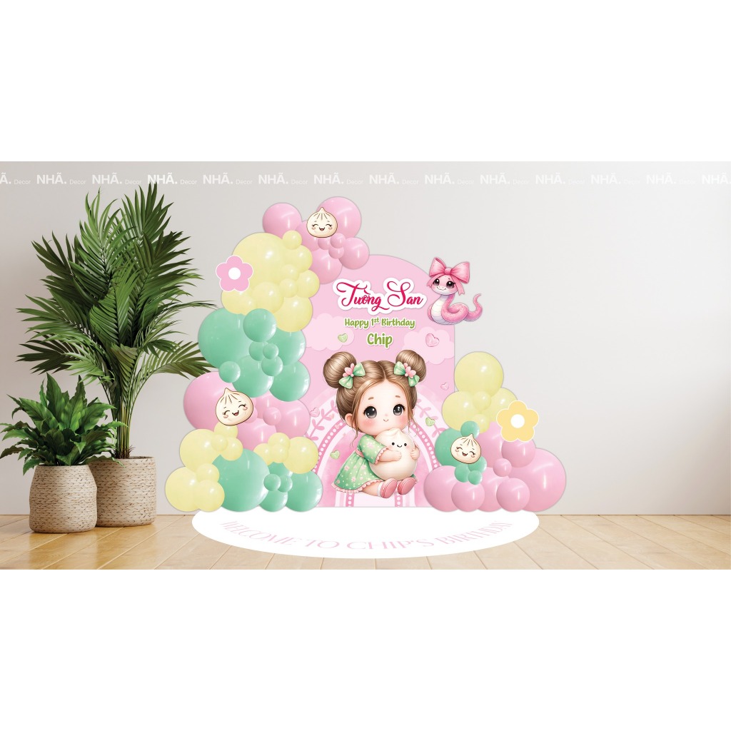 Tuổi Rắn 2026 – Set Trang Trí Phông Bạt Sinh Nhật/Thôi Nôi Bé Trai – Backdrop In Tên Kèm Chibi + Has